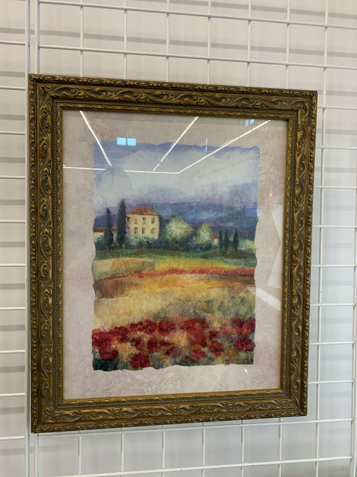 STONE HOUSE IN FIELD WALL HANGING.