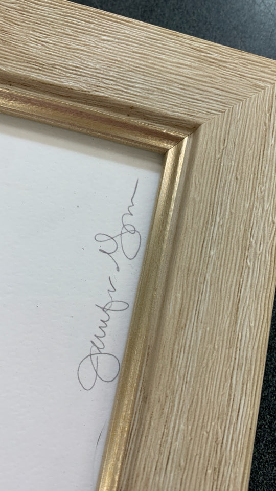 WATERCOLOR FLOWERS IN WOOD GRAIN FRAME.