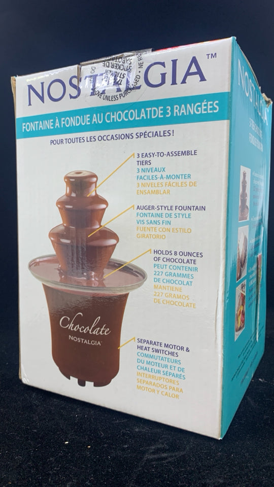 NIB NOSTALGIA 3-TIER CHOCOLATE FONDUE FOUNTAIN.