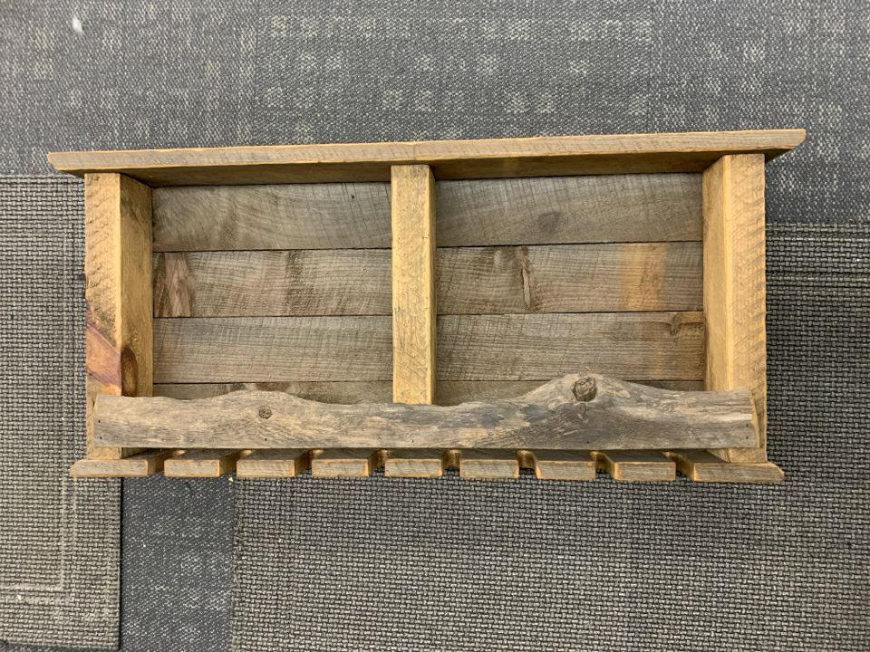 WOODEN SHELF W/ SLIDE IN WINE GLASS HOLDER