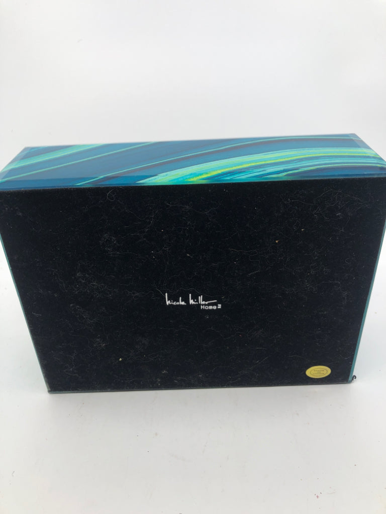 BLUE SWIRL RECTANGLE JEWELRY BOX.