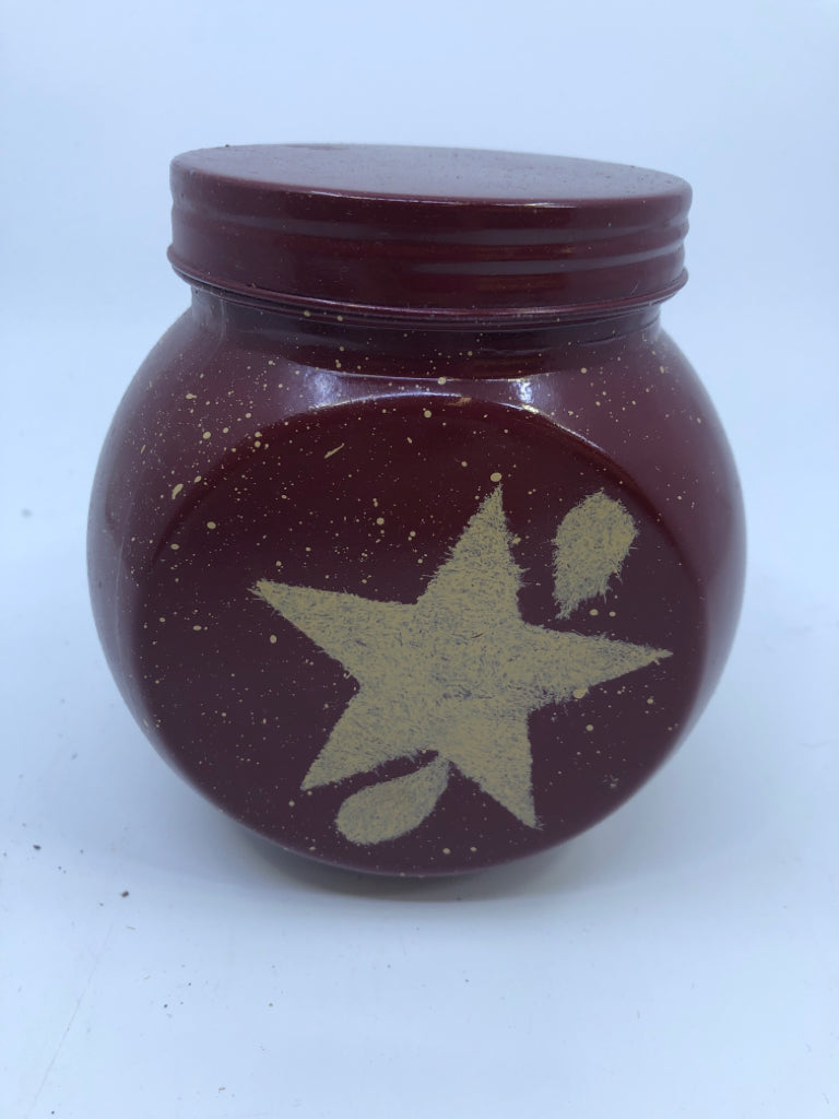 SMALL RED PRIMITIVE JAR W TAN STAR.