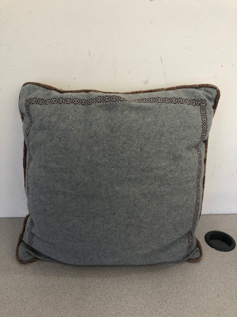 BLUE W BROWN ACCENTS SQUARE PILLOW.