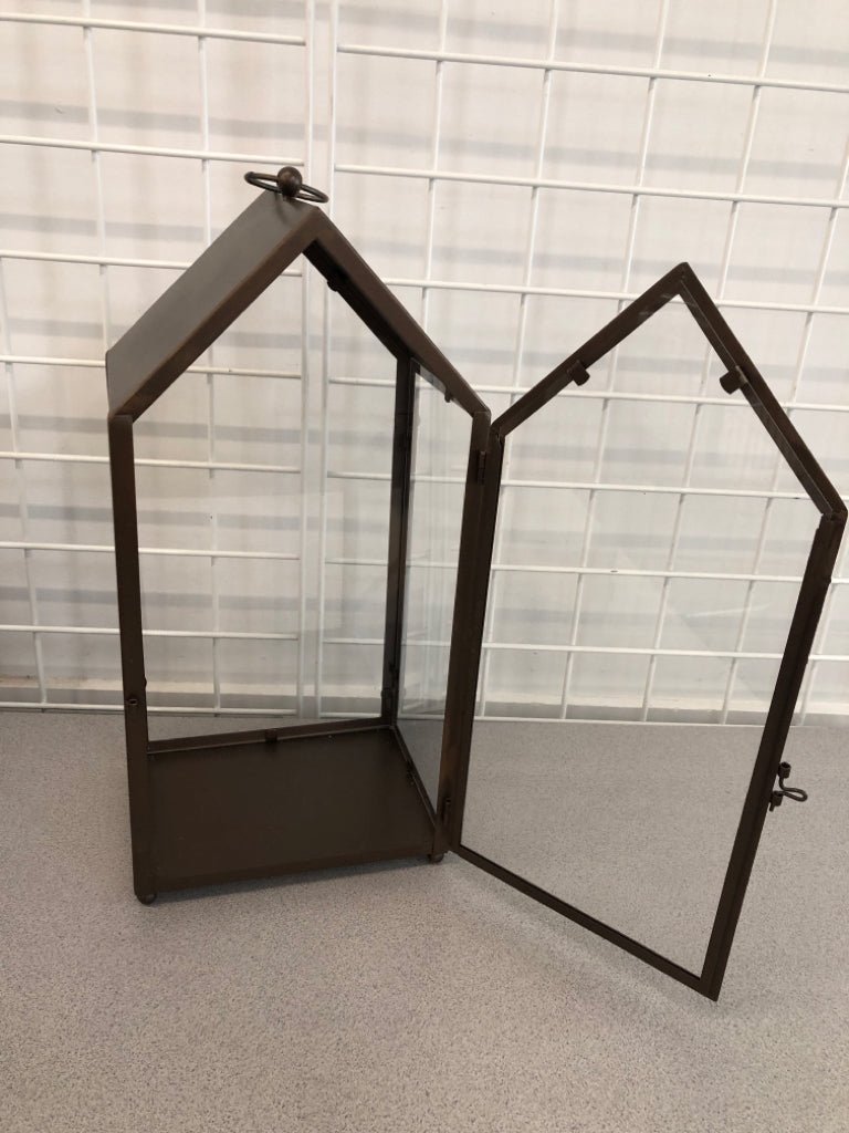BRONZE PAINTED CANDLE LANTERN.