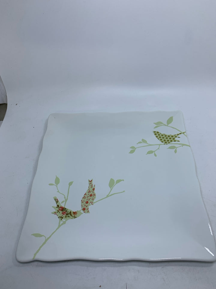 HEAVY SQUARE PLATTER W/ BIRDS ON BRANCHES.