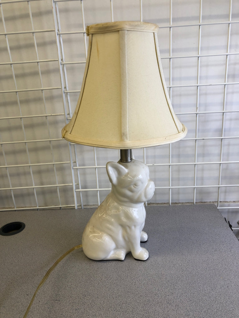 WHITE FRENCHIE LAMP.