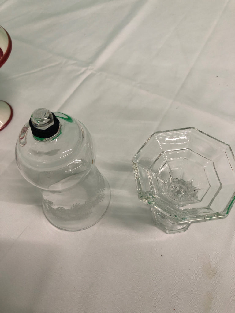 2 PC ETCHED GLASS CANDLE HOLDER.