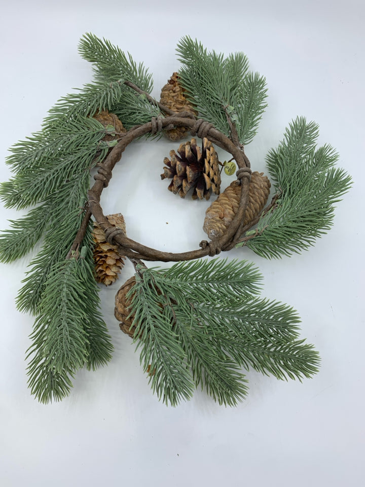 PINE W PINE CONES CANDLE RING.