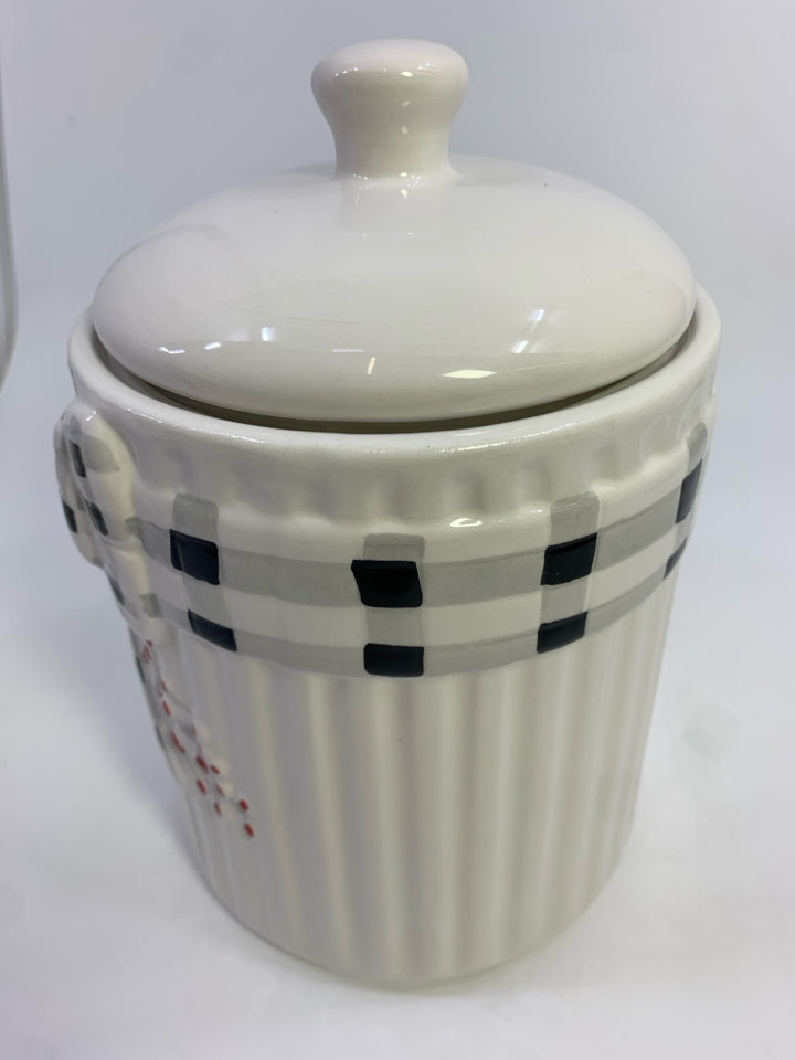 CERAMIC COOKIE JAR W/PLAID BOW.