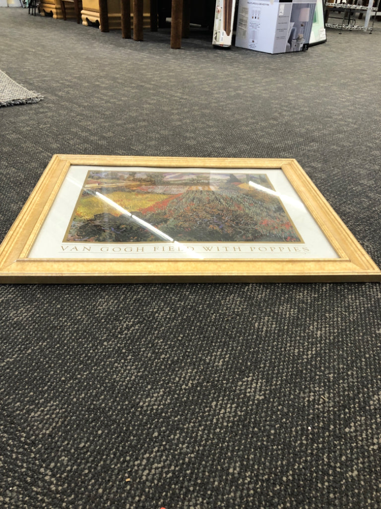 VAN GOUGH FIELD WITH POPPIES PRINT IN GOLD FRAME.