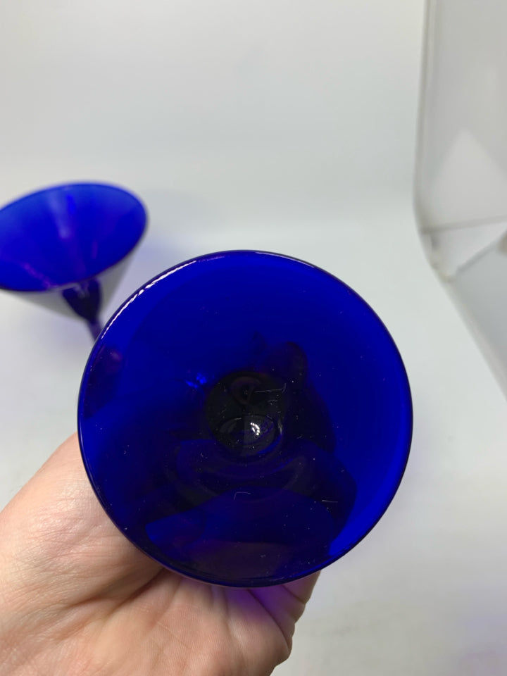 2 COBALT BLUE MARTINI GLASSES.