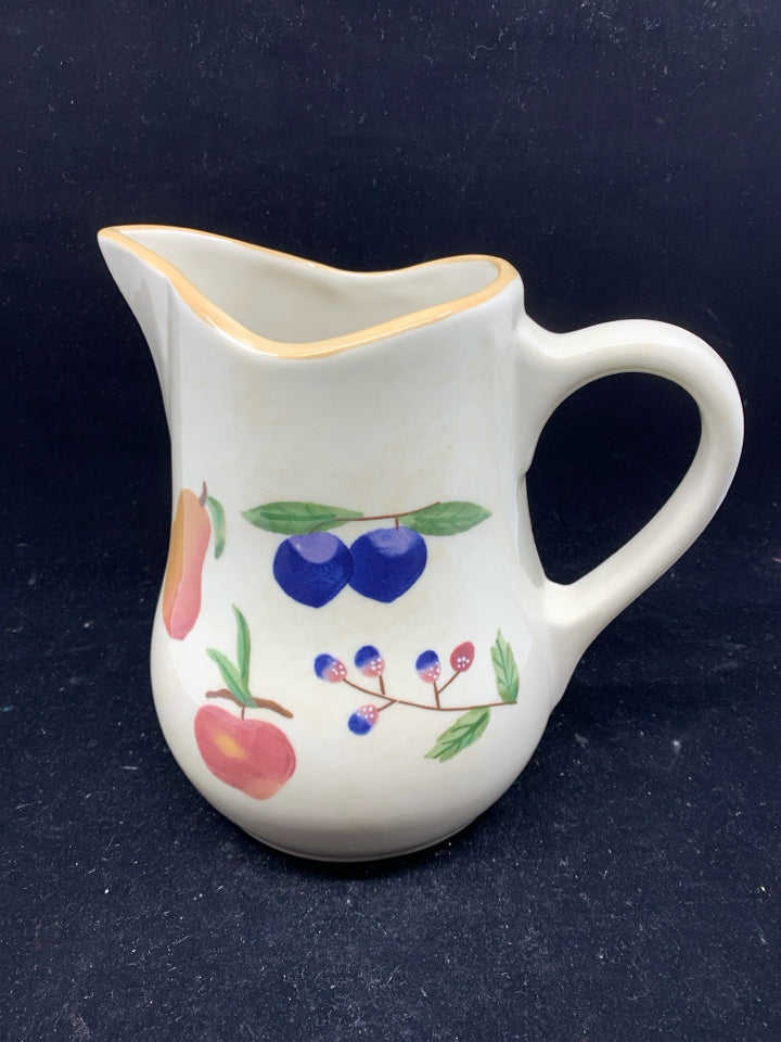 HEAVY CREAM FRUIT PAINTED PITCHER.