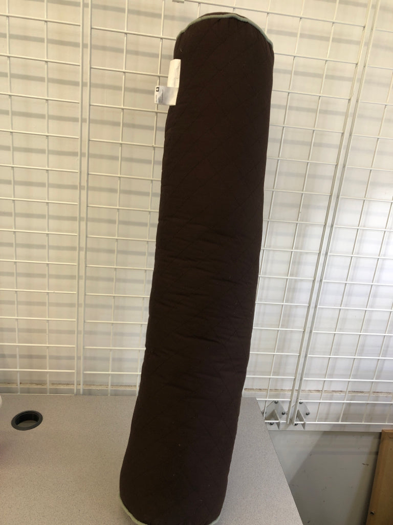 DARK BROWN ROUND BOLSTER PILLOW.