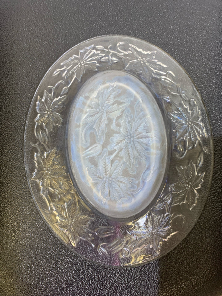 2 PC GLASS GRAVY DISH & BOWL W/ FROSTED POINSETTIA- PRINCESS HOUSE.
