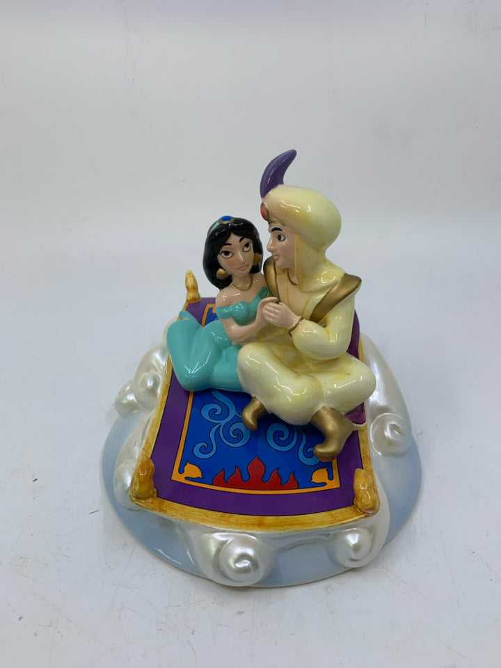 CERAMIC ALADDIN & JASMINE ON MAGIC CARPET MUSIC BOX.