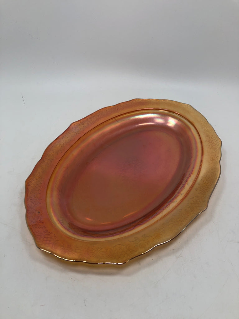 VTG CARNIVAL GLASS OVAL SERVING PLATTER.