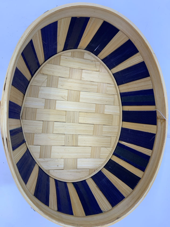 BLUE AND WOOD BASKET W PENGUINS.