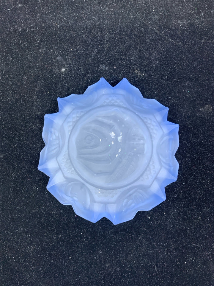 BLUE FROSTED GLASS ROSE ASHTRAY.