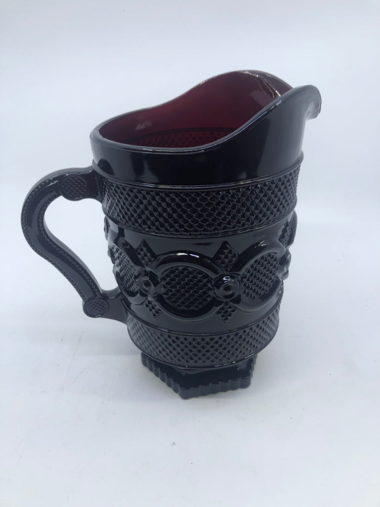 AVON CRANBERRY RED EMBOSSED PITCHER.