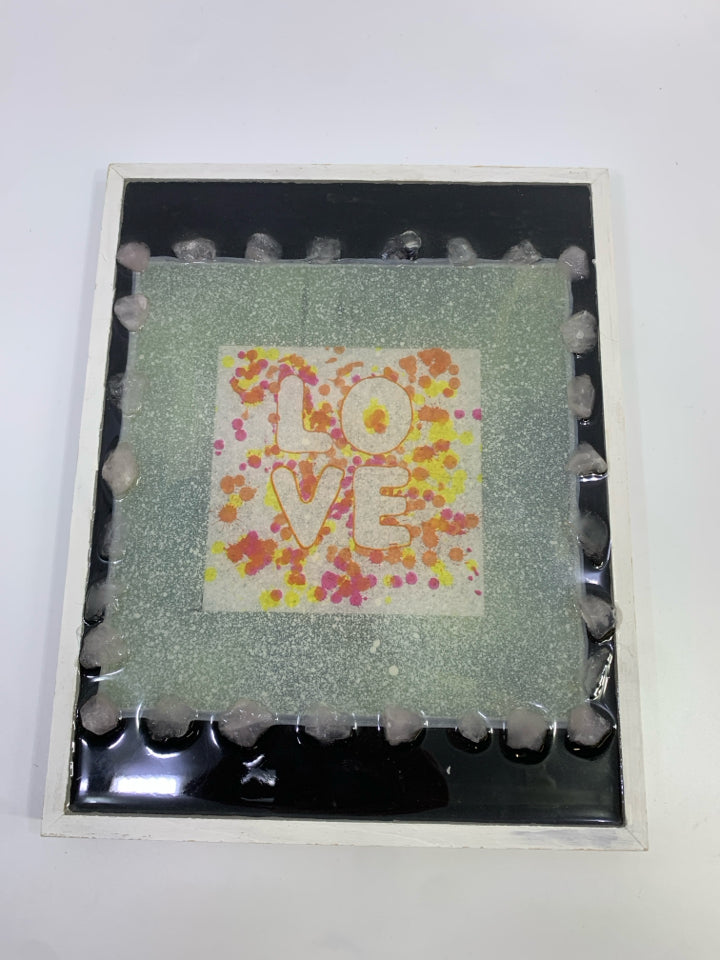 LOVE RESIN SIGN W/CRYSTAL BORDER.