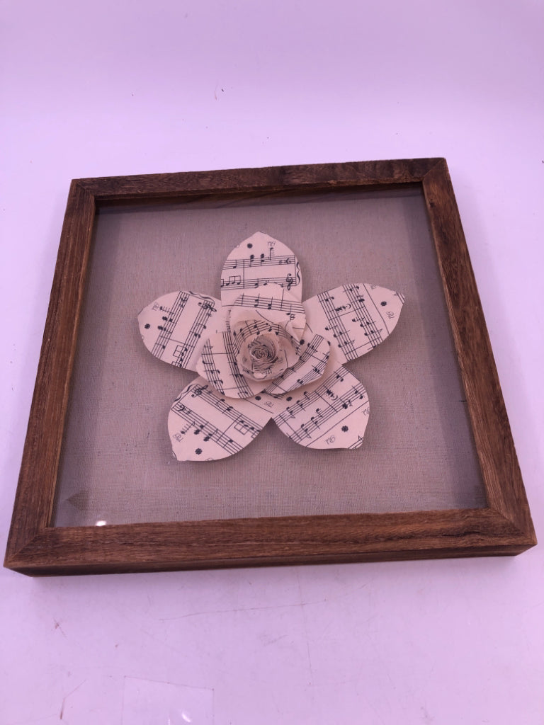 WOOD SHADOW BOX W/ MUSIC NOTE FLOWER WALL ART.