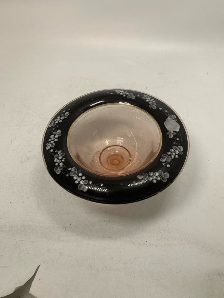 VTG FOOTED CANDLE DISH W/ PAINTED EDGE.