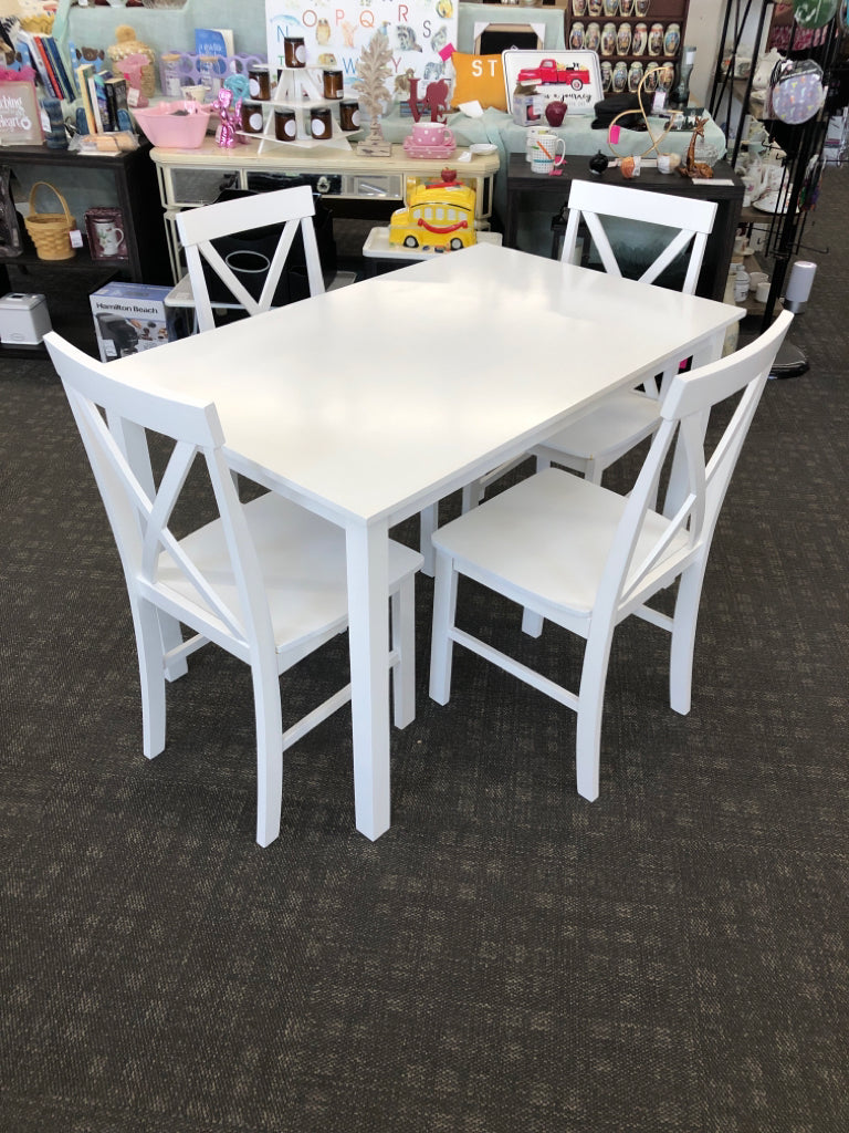 WHITE RECTANGLE DINING TABLE 4 CHAIRS.