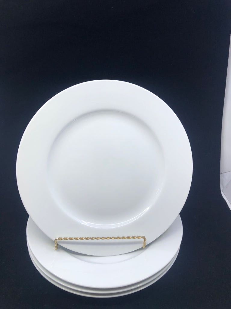 4 WHITE DINNER PLATES.