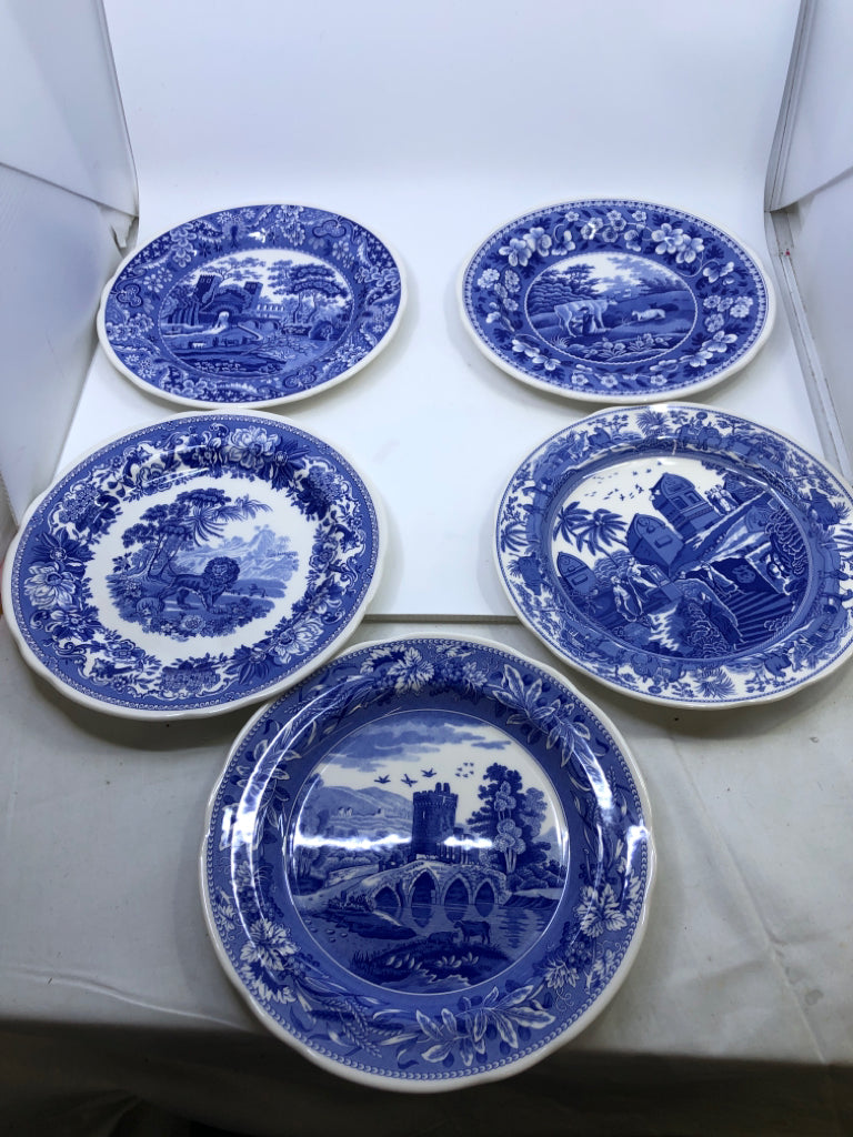 5 SPODE BLUE ROOM COLLECTION DINNER PLATE SET.