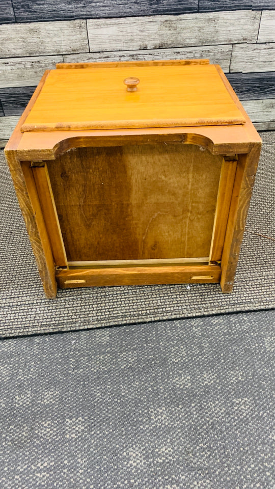 WOOD SIDE TABLE W SHELF AND DRAWER.