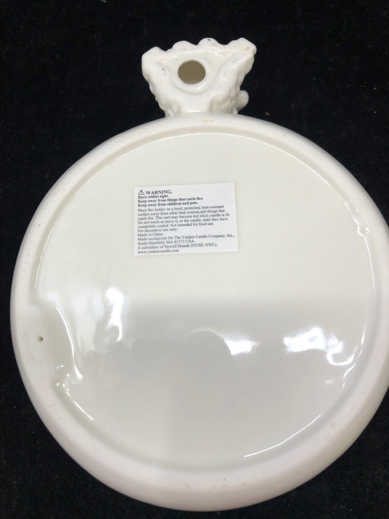 WHITE CATCH-ALL DISH W/BABY LAMB BLUE EARS.