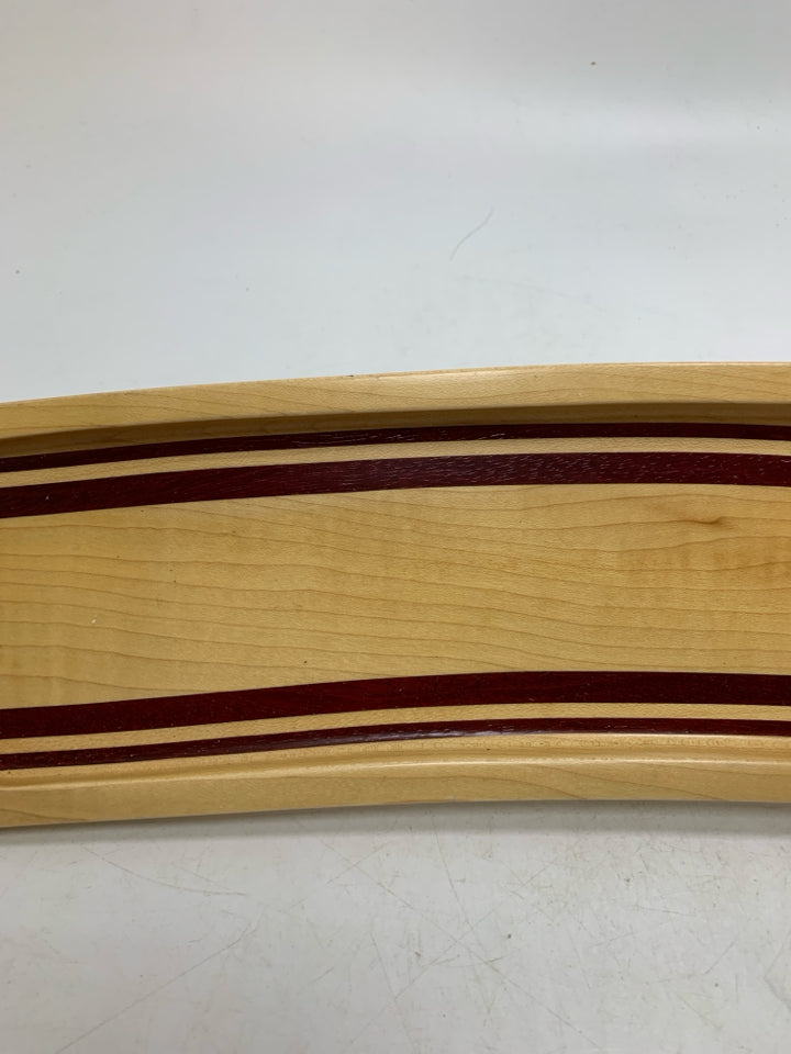 LONG NARROW TWO TONED WOOD CHEESE BOARD W/ HANDLE.