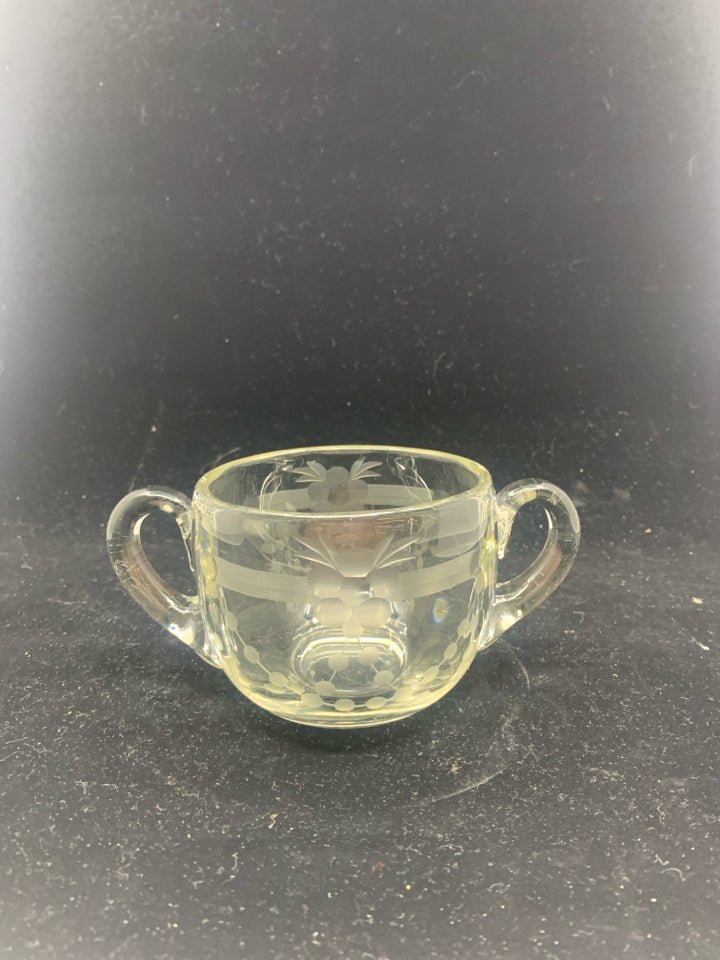 VTG FLORAL ETCHED SUGAR BOWL.