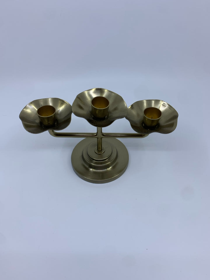 BRONZE 3 SECTION TAPER CANDLE HOLDER.