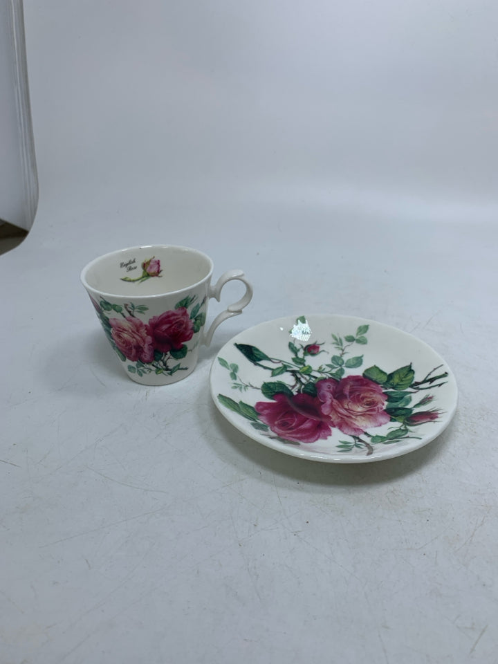 SMALL BONE CHINA ROSE TEA CUP / SAUCER.