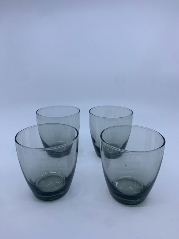 4 HEAVY BOTTOM DARK JUICE GLASSES.