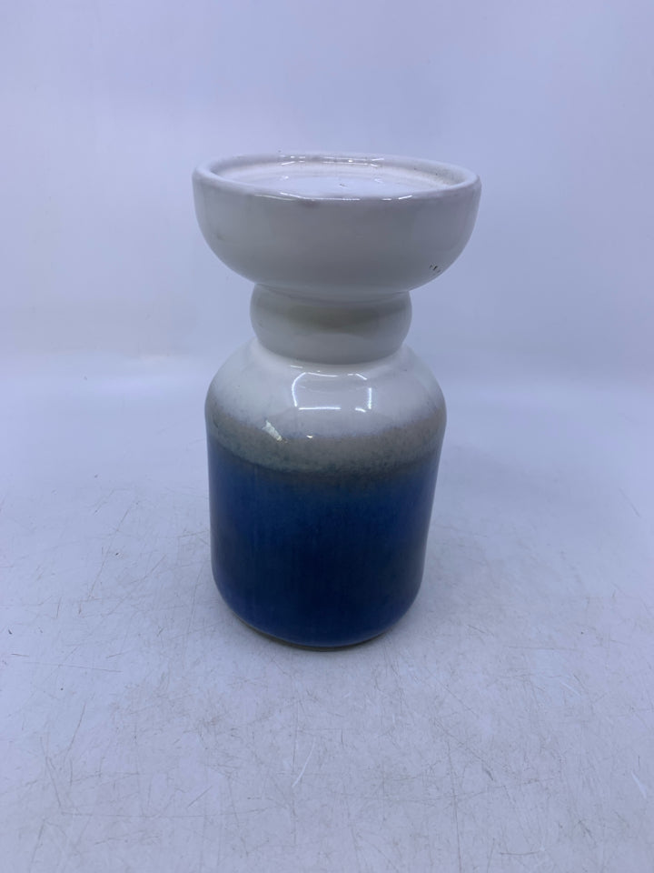 OMBRE CERAMIC PILLAR CANDLE HOLDER WHITE/BLUE.