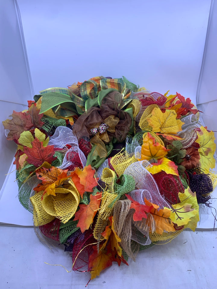LARGE FALL COLORED TULLE WREATH.