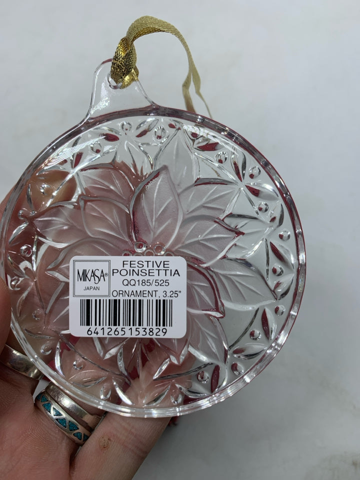 NIB MIKASA POINSETTIA CRYSTAL ORNAMENT.