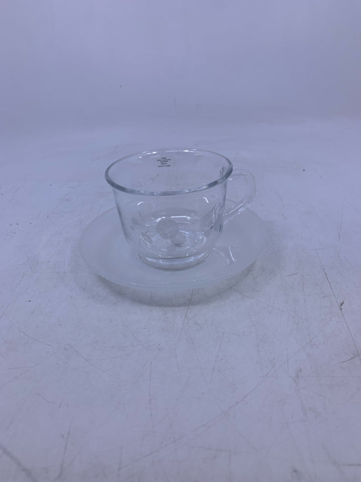 FROSTED PLATE CLEAR CUP W/ HUMMING BIRD.