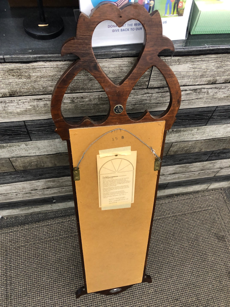 VERTICAL WOODEN HEART COURTING MIRROR.