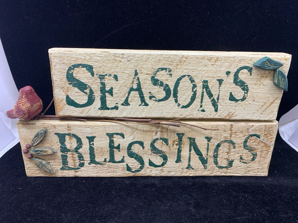"SEASON'S BLESSINGS" DISTRESSED WOOD SIGN.