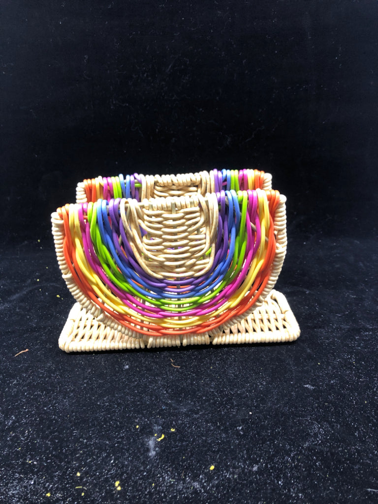 RAINBOW WICKER NAPKIN HOLDER.