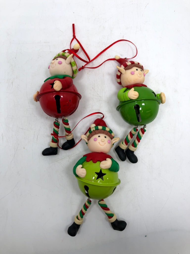 3 BELL ELFS ORNAMENTS IN BAG.