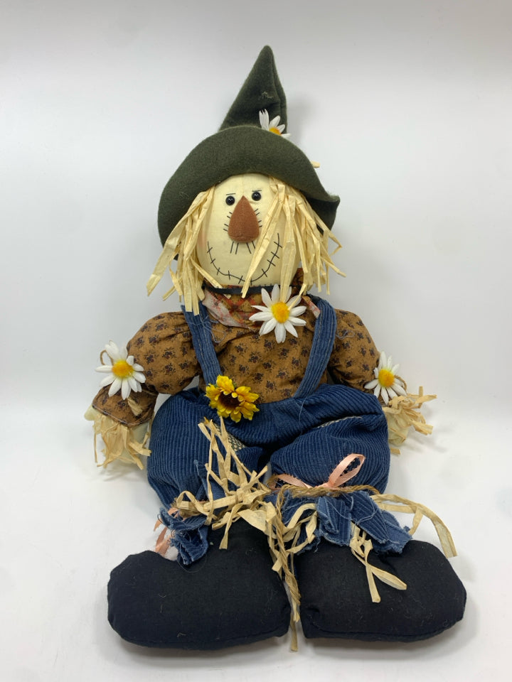 SCARECROW BOY BLUE OVERALLS SHELF DECOR.