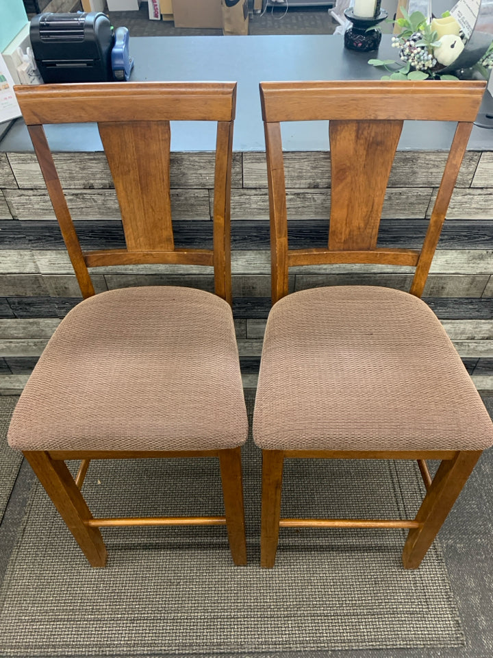 2 BROWN WOOD STOOLS.