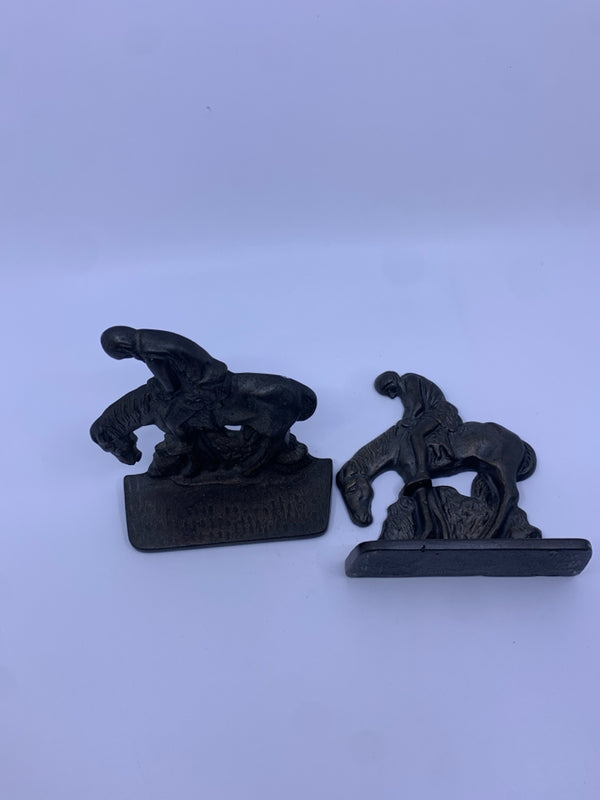 2 PC METAL BOOK ENDS W/ NATIVE AMERICAN ON HORSE.