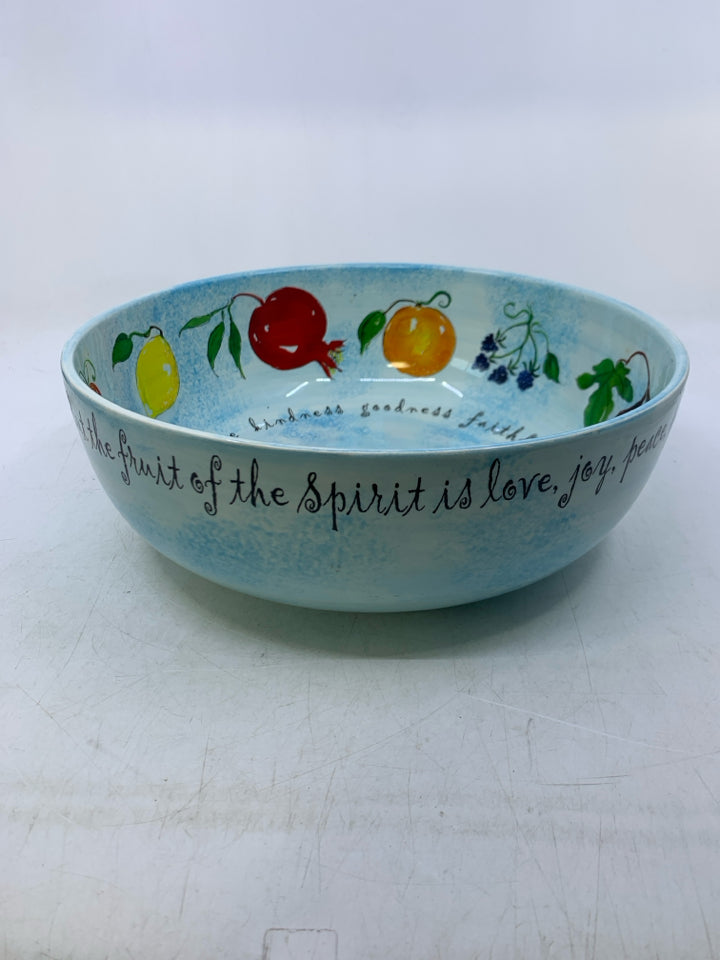 LIGHT BLUE SPONGE W/ ASSORTED FRUITS SERVING BOWL.