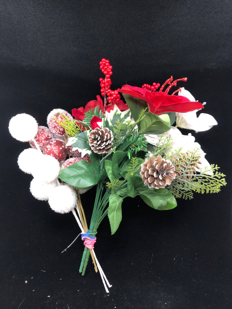 FAUX GLITTER BALL AND POINSETTIA BOUQUET.