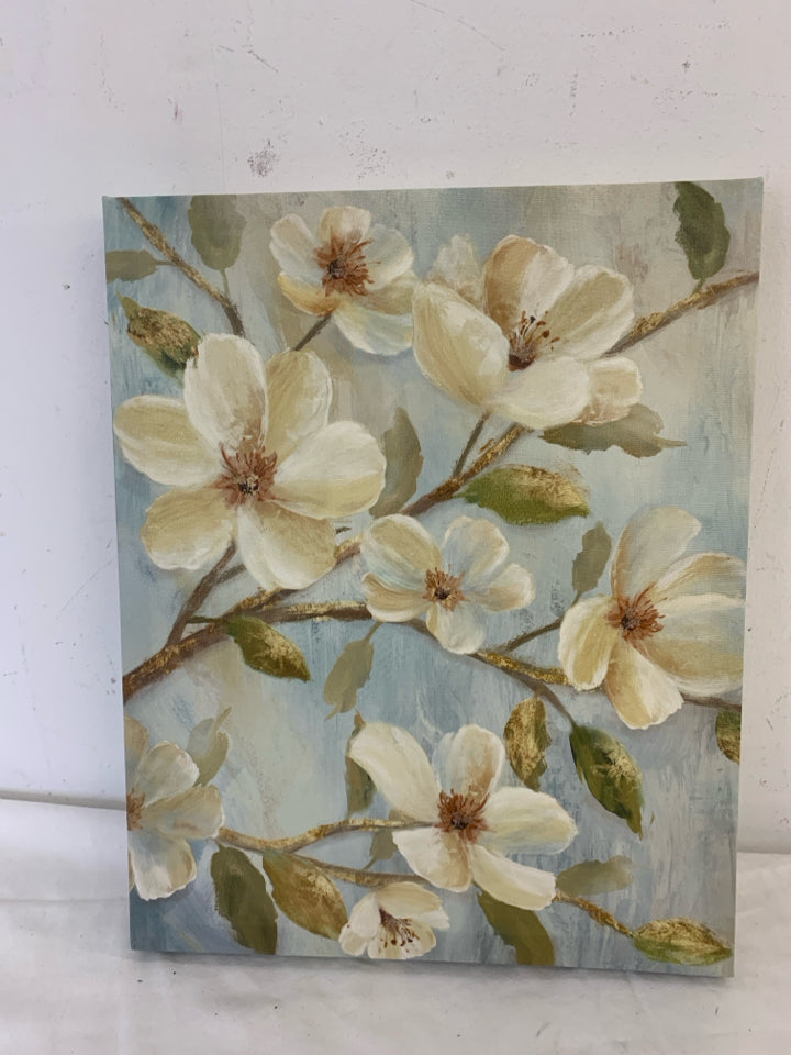 WHITE FLORAL ON CANVAS.